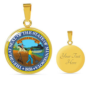 Minnesota State Seal Personalized Engraved Gold Circle Necklace Custom Name Dat